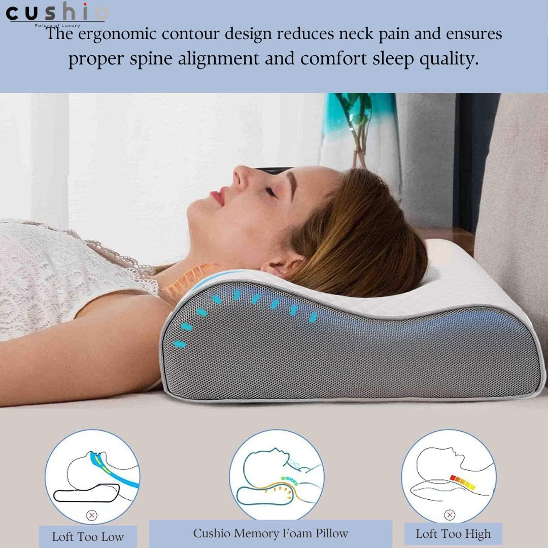 Memory Foam Pillow, Contour Memory Foam Orthopedic Pillow, White, Standard Size - 20 X12 Inch | For Neck & Shoulder Pain Relief With Dual Height | Removable Zipper Cover - Pack Of 1
