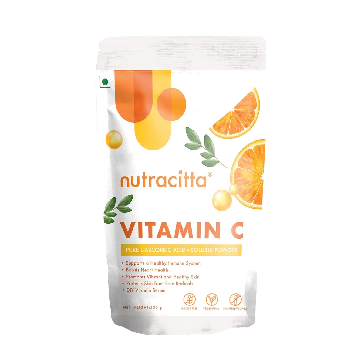 Nutracitta Vitamin C Powder (L- Ascorbic Acid) For Immunity Boosting, Serum Making, Anti Ageing Beauty Formulations, Lotion Making, & Diy Personal Care For Face, Skin & Body | 200gm 0.4lbs