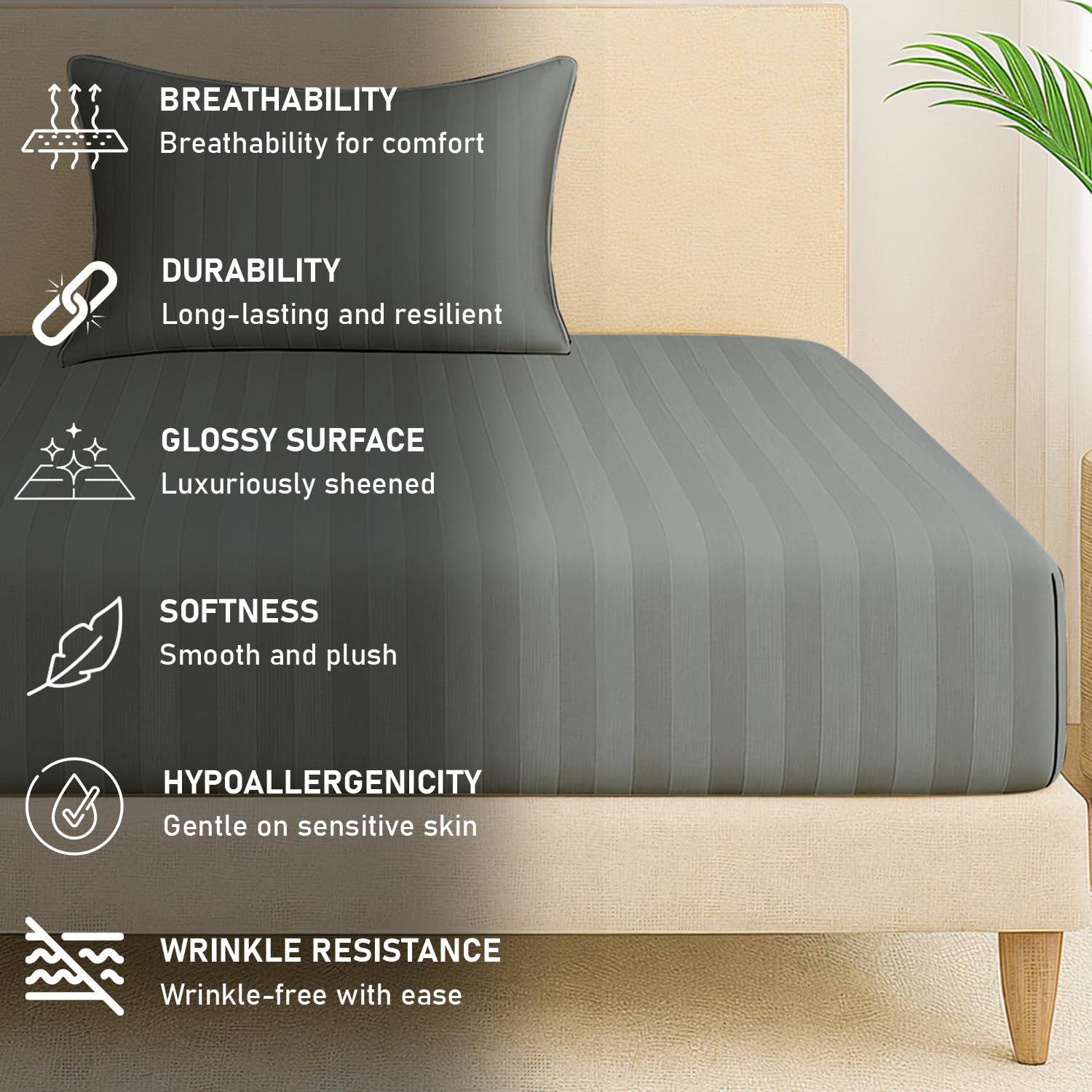 1 Single Bedsheet For King Size With 1 Pillow Covers | 36 X 78 Inches, Dark Grey - 130 Thread Count Soft & Comfortable | Ideal For Bedroom, Guest Room, House