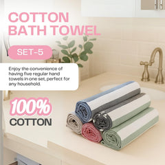 VäRde Premium Handloom Bath Towels 180 Gsm | Towel For Men & Women | Striped & Solid Pattern (Blue, Black, Beige, Pink & Grey, Set Of 5)