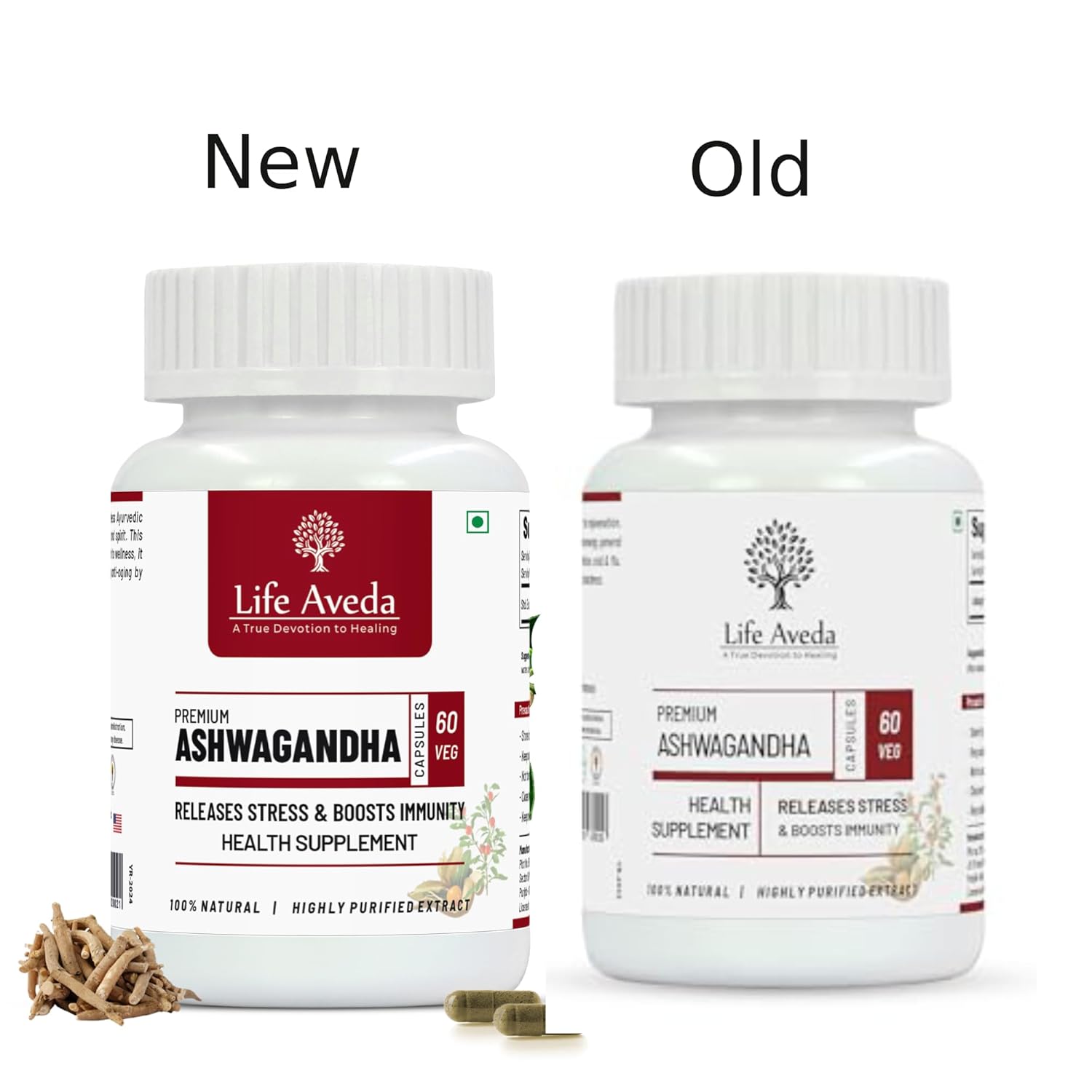 Life Aveda Premium Ashwagandha Extract Capsules Helps To Release Stress, Boosts Immunity & Energy, Promotes Physical, Mental & Emotional Health | 60 Veg Capsules 100gm 0.2lbs