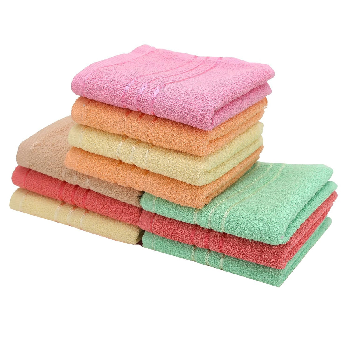 Weavers Villa Cotton Plain Soft Face/Hand Towel 1500 Gsm (Multicolour) - Set Of 10