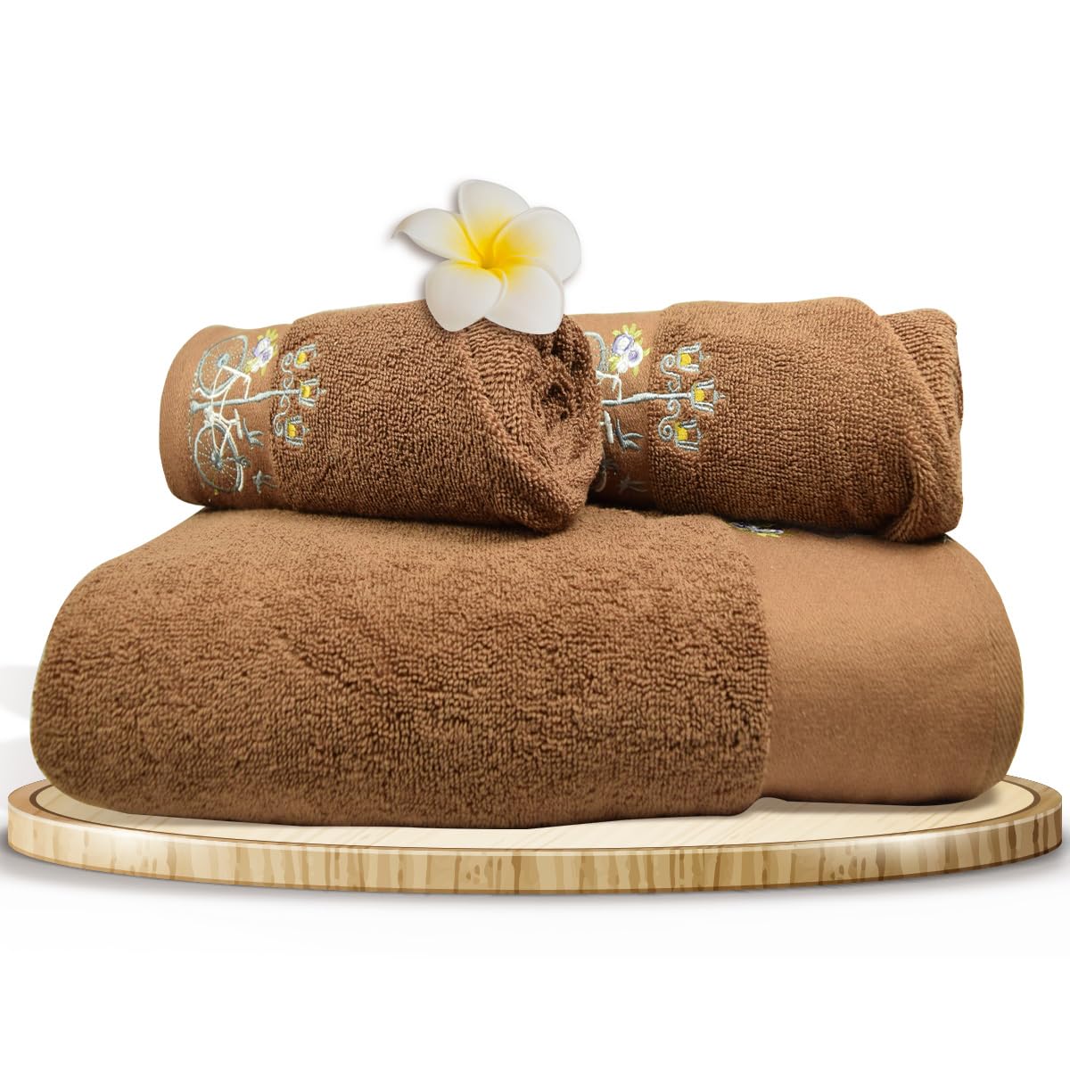 Rangoli 100% Cotton Martin Bath & Hand Towels 900 Gsm | Quick Dry, Ultra Soft, Highly Absorbent Printed Bath Towel - Brown (Set Of 3)