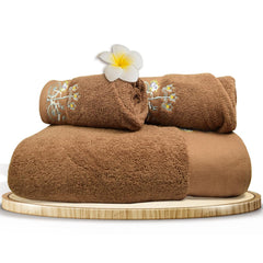 Rangoli 100% Cotton Martin Bath & Hand Towels 900 Gsm | Quick Dry, Ultra Soft, Highly Absorbent Printed Bath Towel - Brown (Set Of 3)