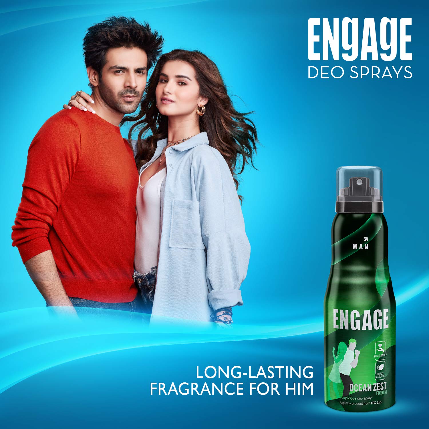 Engage Ocean Zest Deodorant For Men | Citrus And Aquatic Skin Friendly 165ml 5.5 Fl.oz.