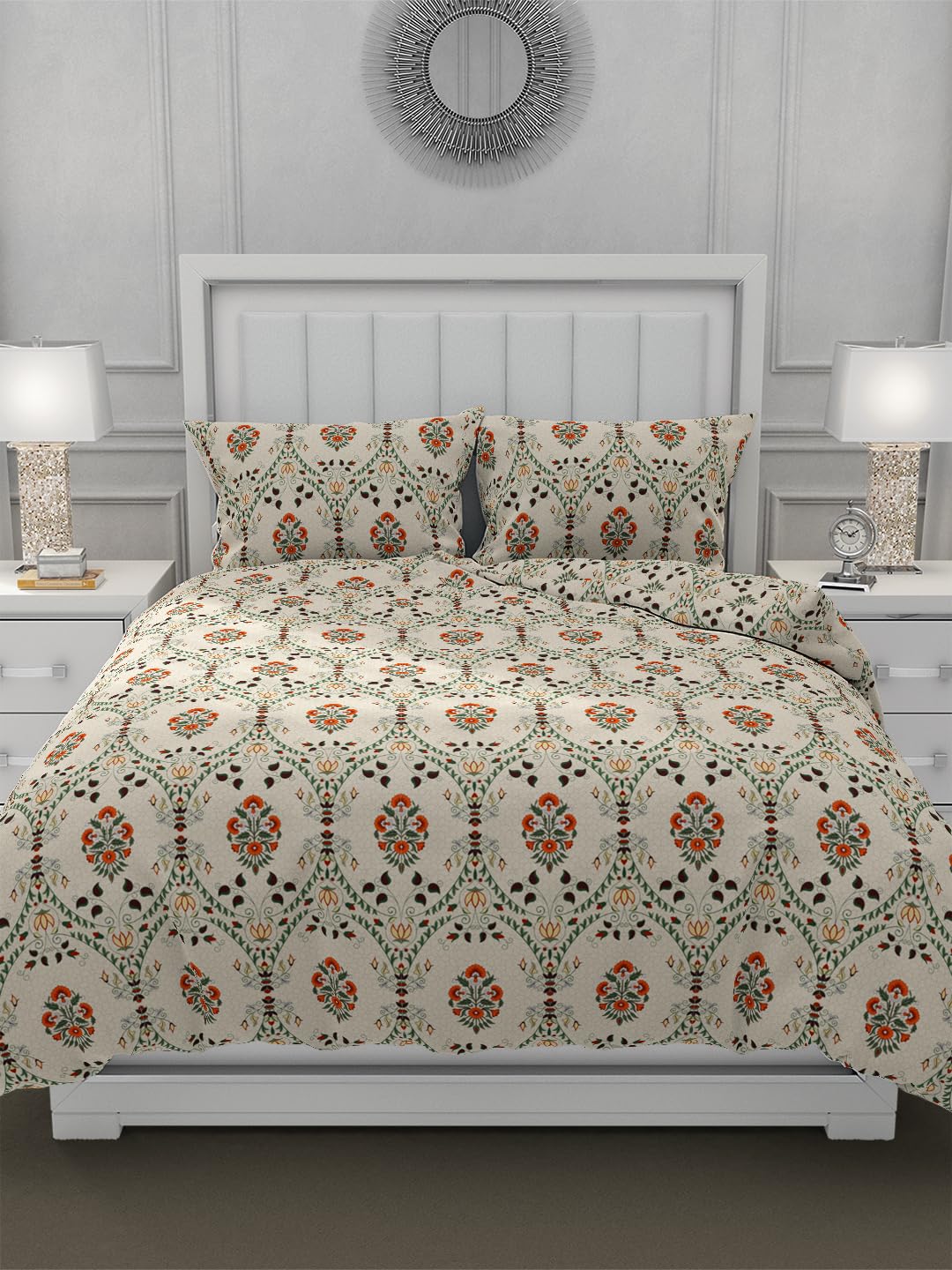 1 Double Bedsheet For King Size With 2 Large Size Pillow Covers - 108 X 108 Inches, Beige | Light Weight, Suitable For All Seasons & Easy To Wash