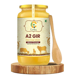 100% Natural A2 Desi Cow Ghee With Wooden Spoon By Curdley | Great Source Of Energy Healthy & Nutrients Cow Ghee Good For Skincare | (1 Litre) 33.8 Ounce | Jar Pack