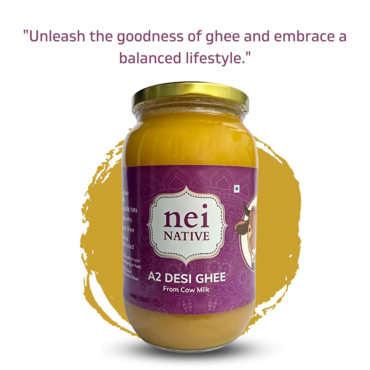 Pure Premium A2 Desi Ghee By Nei Native | Pure Bilona Method Homemade Cow Desi Ghee Good For Bones Health | (1 Litre) 33.8 Ounce | Jar Pack
