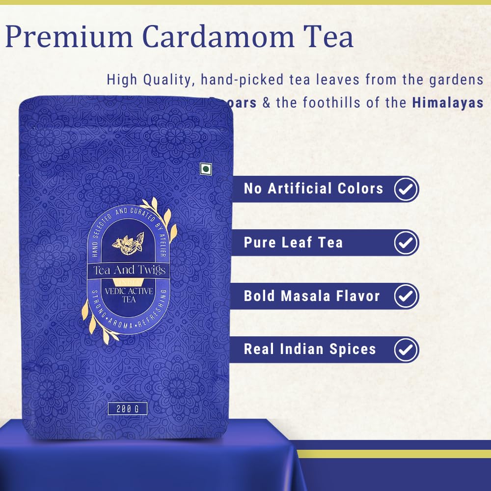 Tea And Twigs Vedic Active Tea - Pack Of 2 X 200gm, 7.05 Ounce Each | Premium Indian Chai With CTC Black Tea - Made With Aswagandha, Tulsi, Ginger, Cardamom & Clove | Assam & Dooars Pure Black Tea