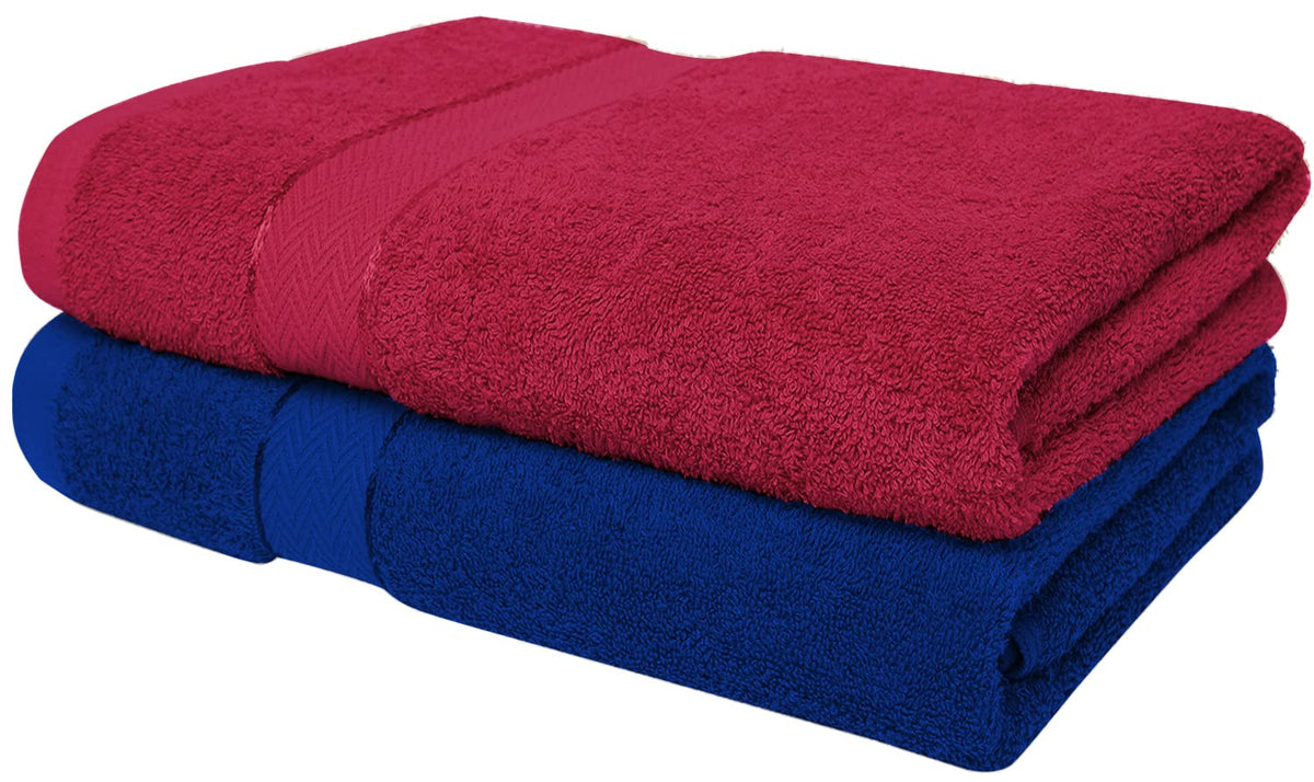 Cloth Fusion 100% Cotton Bath Towels 500 Gsm Large Size Set Of 2, Ultra Soft Bath Towel For Women & Men (Red & Blue)