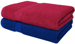 Cloth Fusion 100% Cotton Bath Towels 500 Gsm Large Size Set Of 2, Ultra Soft Bath Towel For Women & Men (Red & Blue)