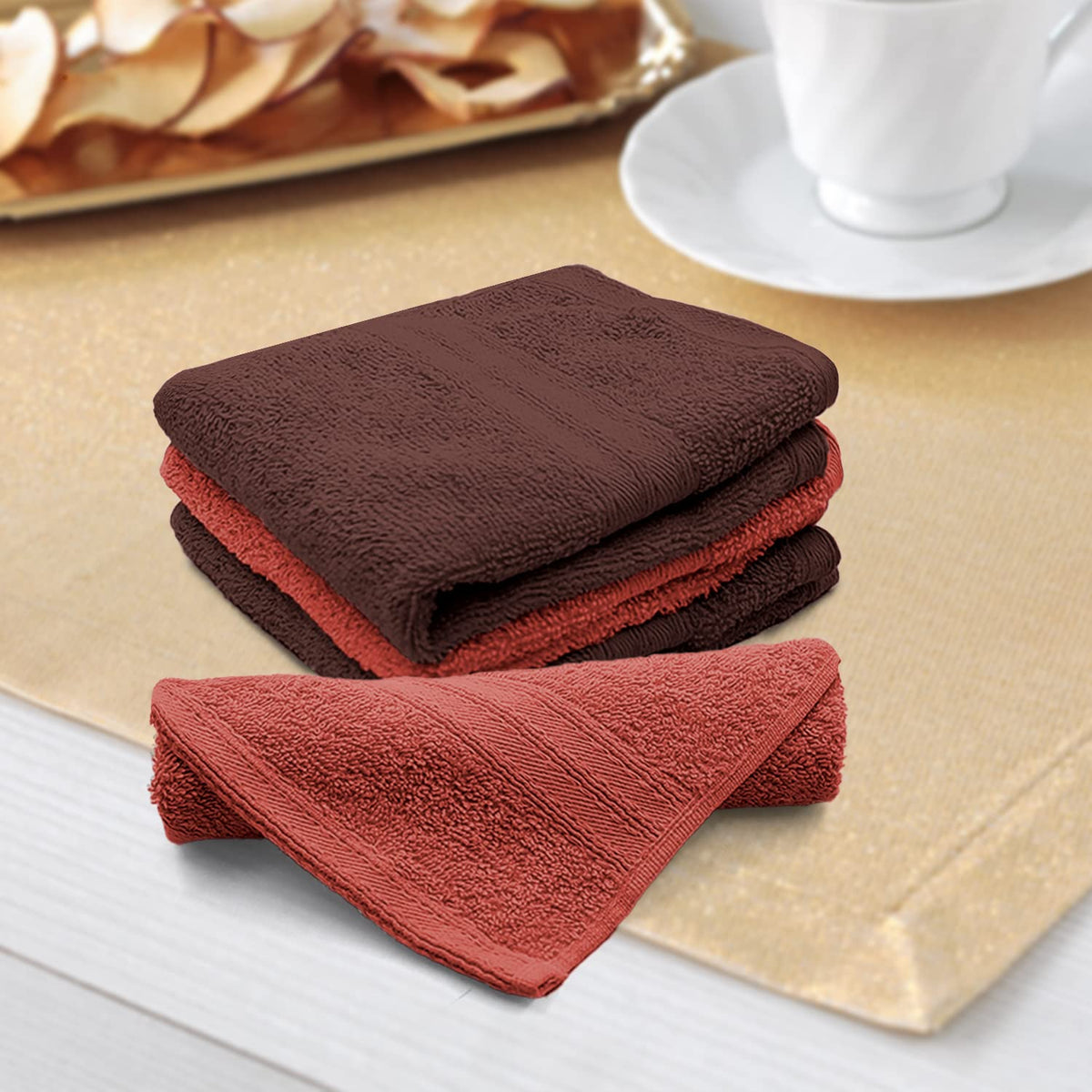 Sassoon Anatolia 4 Piece Cotton Face Towel 500 Gsm (Cocoa & Rust)