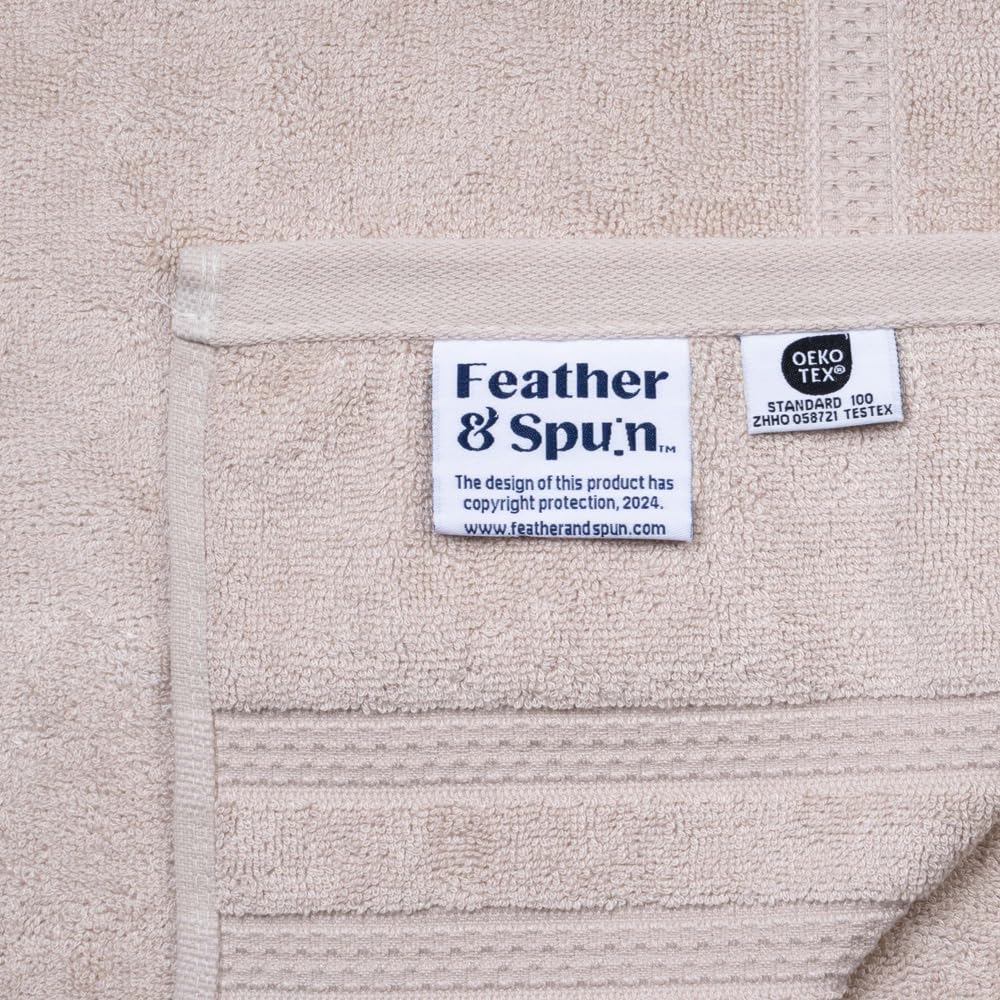 Feather & Spun Bamboo Lavender Fragrance Cotton Hand Towel 400 Gsm | Anti Microbial Fade Resistant Double Needle Stitch Hand Towel (Almond Cream) - Pack Of 2