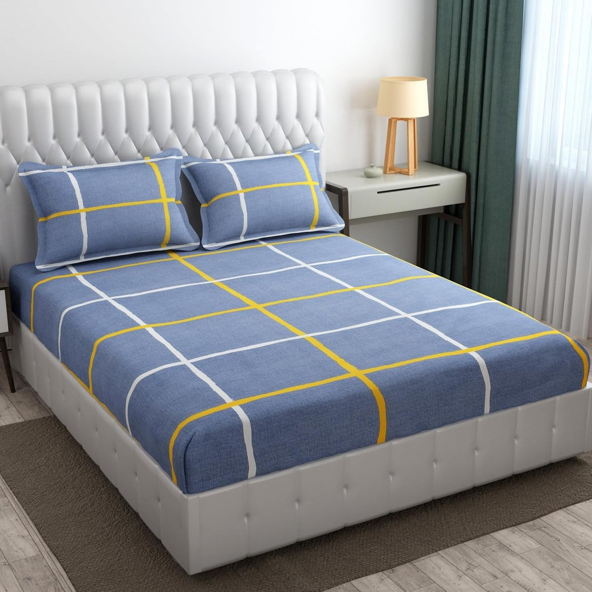 Printed Double Bedsheet With 2 Pillow Cover - 72 X 78 X 6 Inches, Grey | All Around Elastic Fitted Bedsheet | Super Soft Polycotton With 200 Thread Count