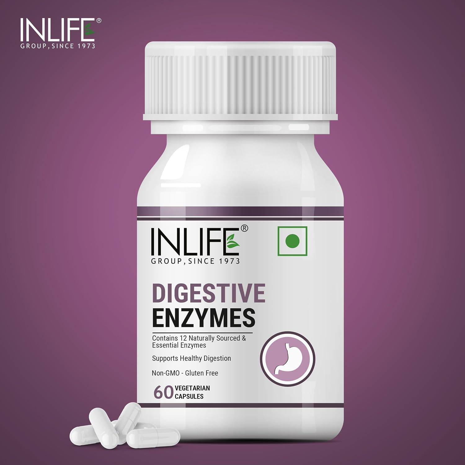 Inlife Digestive Enzymes Supplement Contains 12 Naturally Sourced & Essential Enzymes, Supports Healthy Digestion | 60 Vegetarian Capsules , 100gm 0.2lbs
