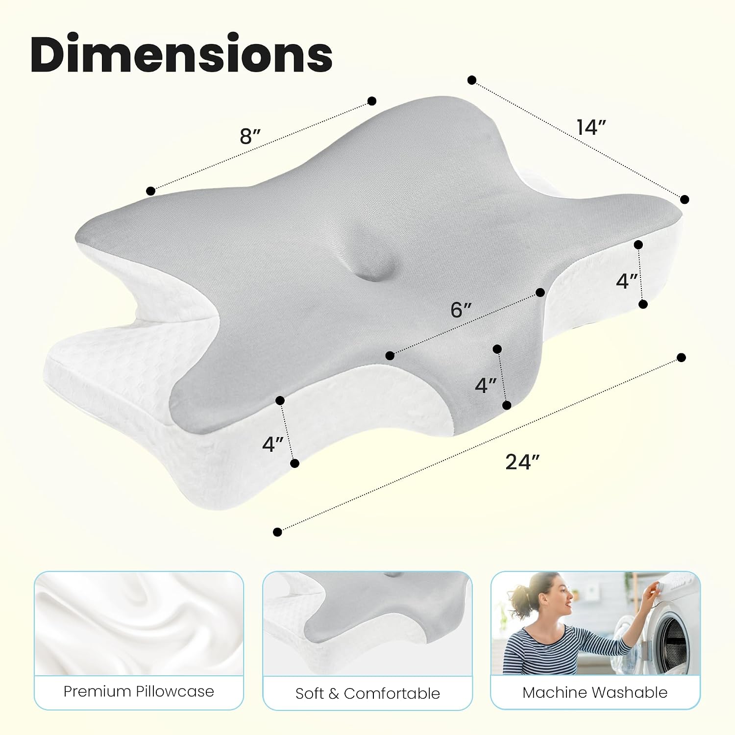 Memory Foam Butterfly Orthopedic Pillow, For Arm Rest & Dual Height, Grey & White | Neck Head & Shoulder Support | Effective For Sleep Disorders, Insomnia, Snoring, Jacquard Cover