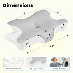 Memory Foam Butterfly Orthopedic Pillow, For Arm Rest & Dual Height, Grey & White | Neck Head & Shoulder Support | Effective For Sleep Disorders, Insomnia, Snoring, Jacquard Cover