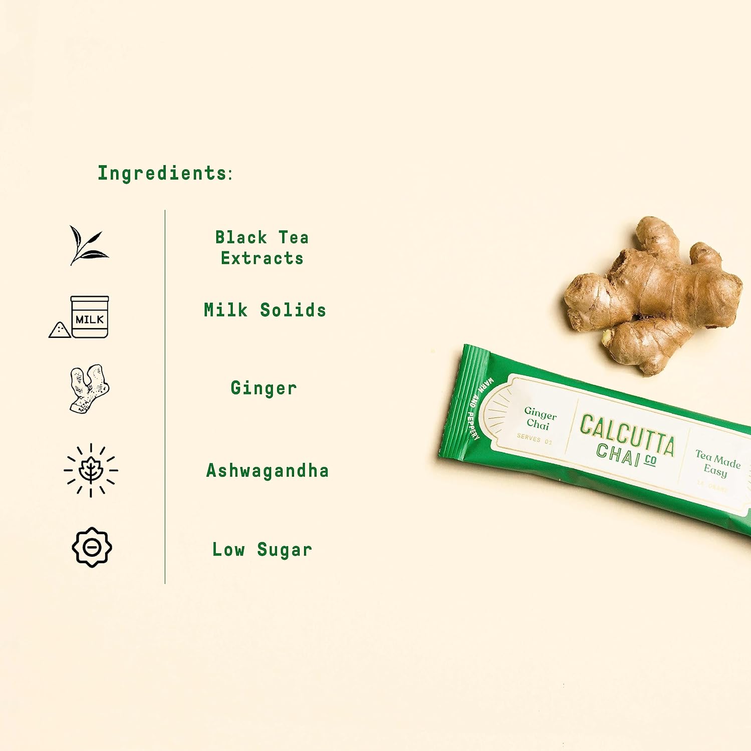 Calcutta Chai Co Instant Tea Premix Masala Chai + Ginger Chai - Pack Of 2 X 210gm, 7.4 Ounce Each, 30 Sachets | Premixed With Milk Solids & Sugar - Just Add Hot Water | High Caffeine