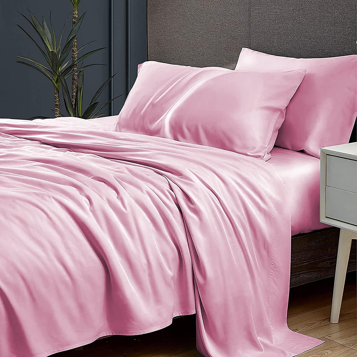 Super King Size Flat Bedsheet With 2 Pillow Covers - 110 X 112 Inches, Light Pink | Good For Home, Hotel, Villa, Resort & Guest House
