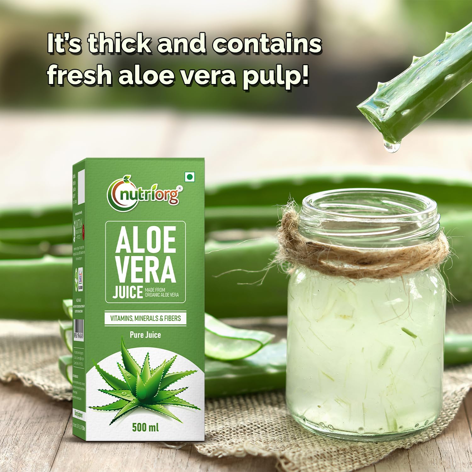 Nutriorg Organic Aloe Vera Juice With Pulp, Cold - Pressed Pure Aloe Vera Supports Hair, Skin, Detox, Weight Loss & Immunity, No Added Sugar Ayurvedic Juice Digestive Health | 500ml 1.1lbs