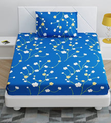 Glace Cotton Single Bedsheet Elastic Fitted With 2 Pillow Cover - 48x78x8 Inches, Light Blue | Soft Touch To Skin | Perfect Ideal For House, Hotel, Guest House Bedsheet