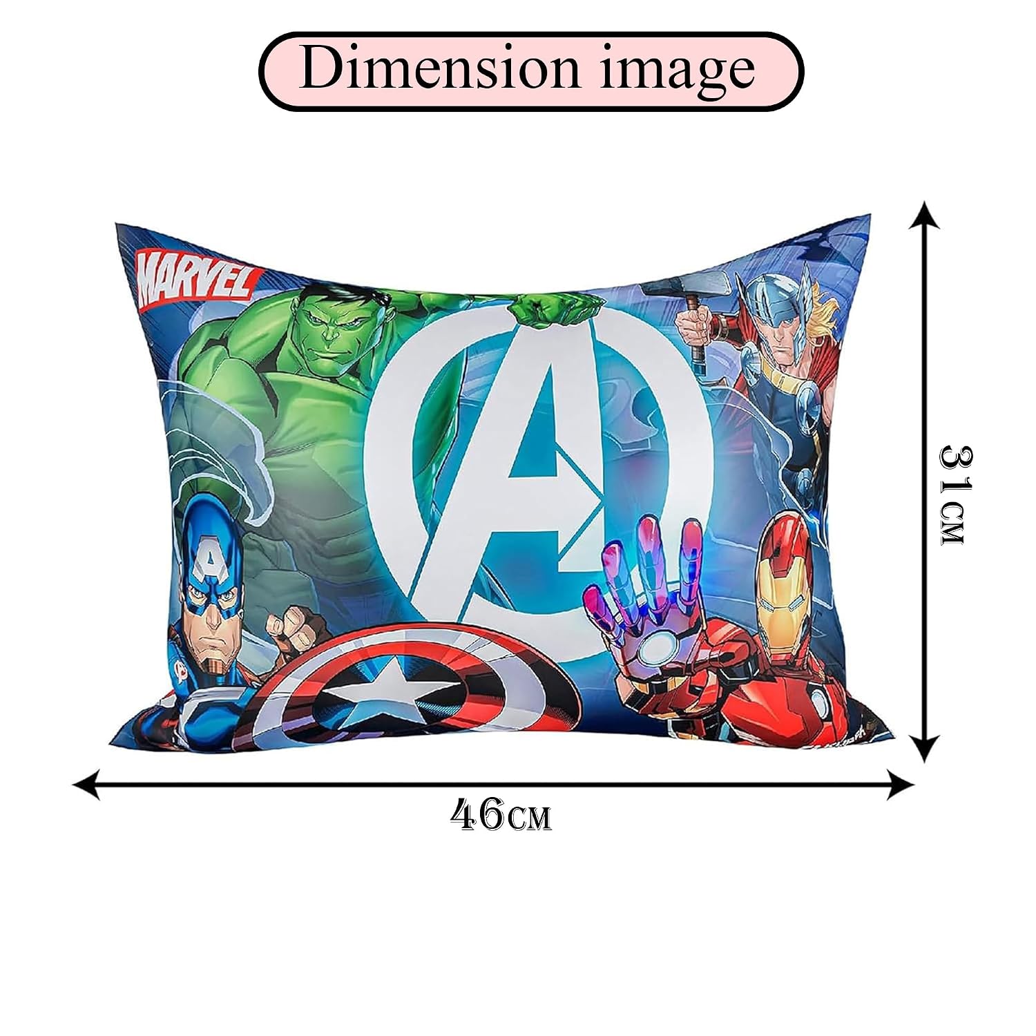 Cotton Marvel Avengers Print Pillow For Kids, Super Soft Pillow, Sky Blue - 12x18 Inches | Soft Pillow Filler For Sleeping & Traveling | Easy To Carry - Ideal For Boys & Girls - 2 Pcs