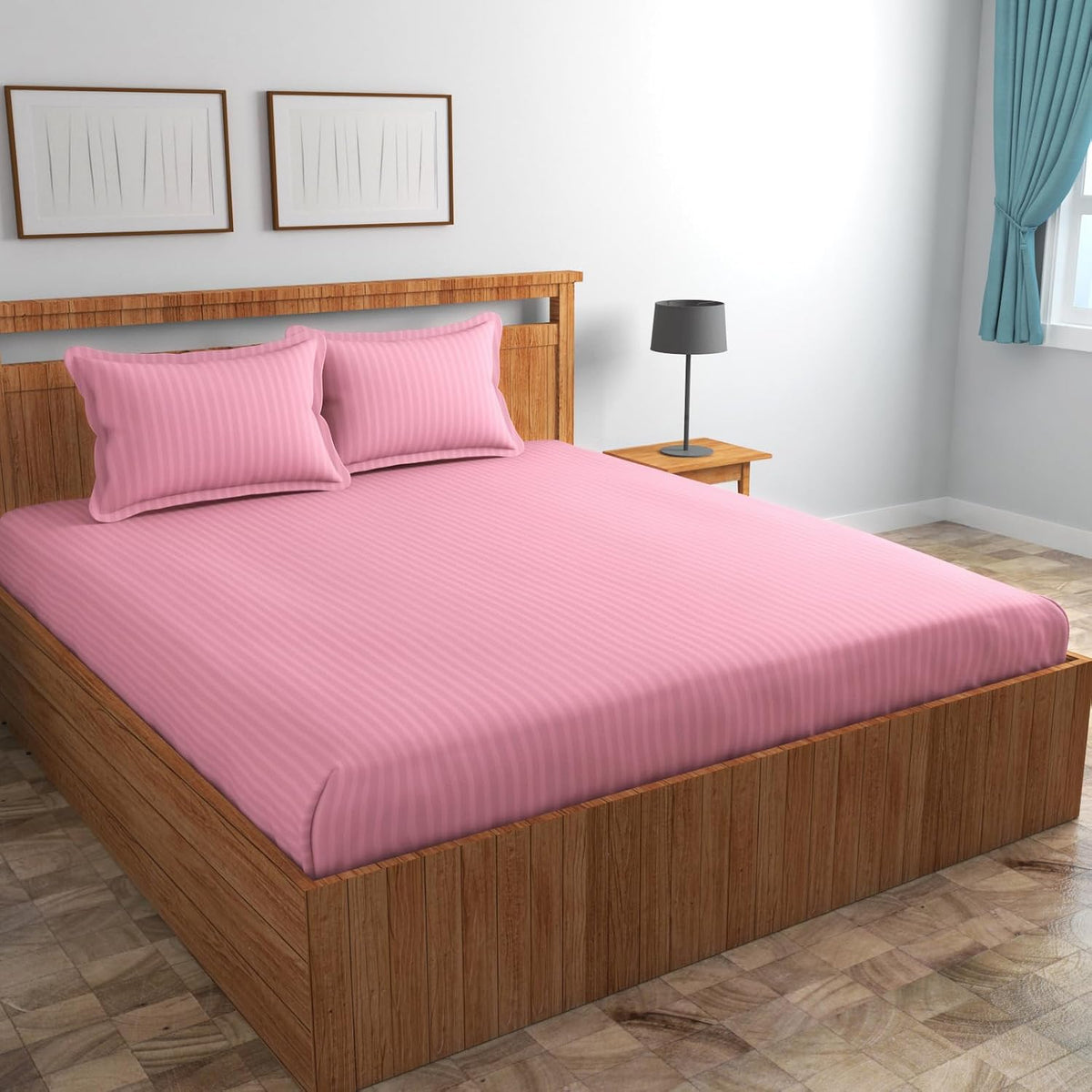 Cotton Elastic Fitted King Size Double Bed Bedsheet With 2 Pillow Covers - 72x78x6 Inches, Baby Pink | Durable Bedsheets For Everyday Comfort