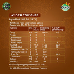 100% Pure A2 Desi Cow Ghee By Zandu | Healthy Desi Ghee Helps In Building Bone Strength & Improves Stamina | (500ml) 16.9 Ounce | Jar Pack
