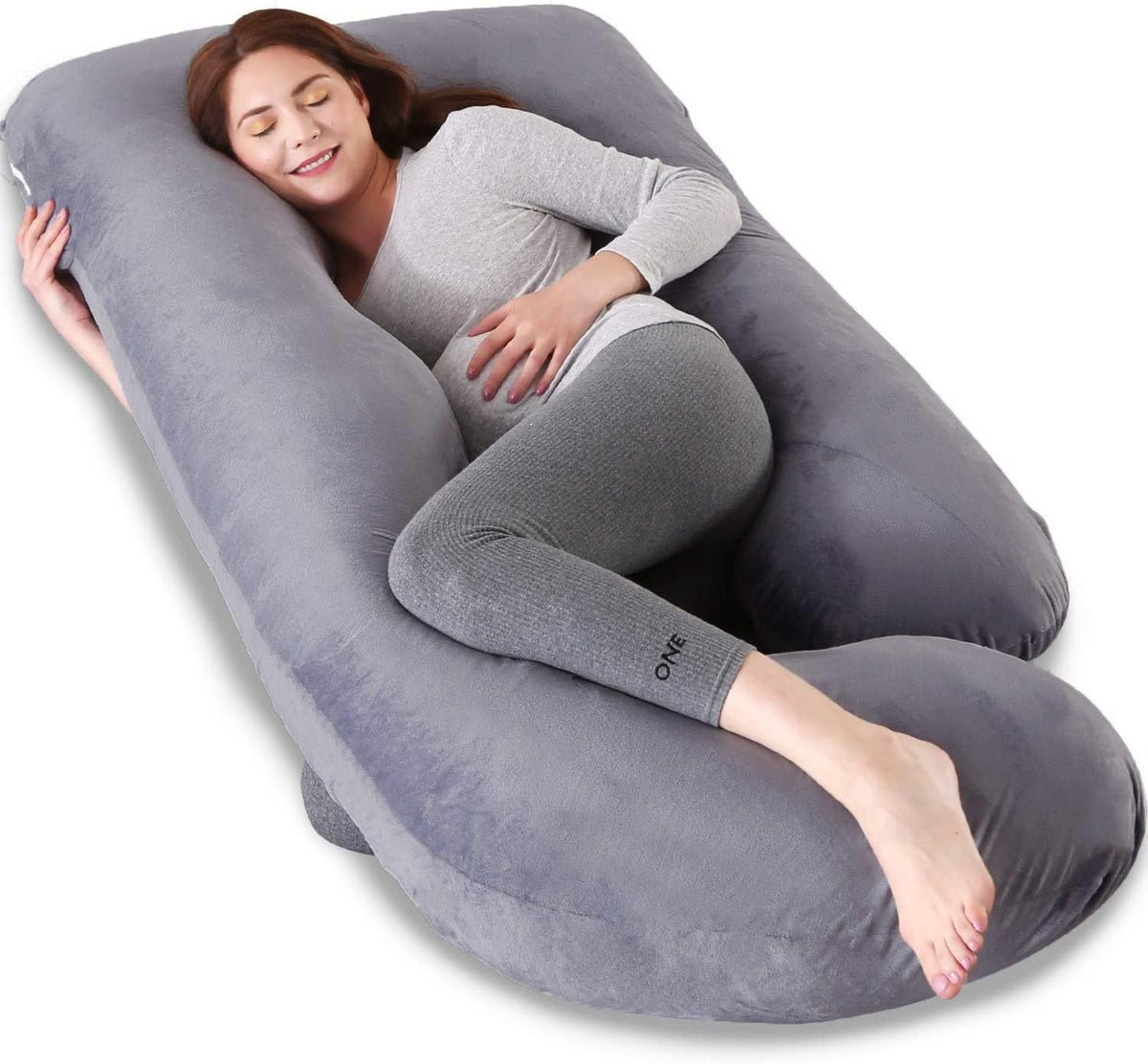 Pregnancy Pillow, Maternity Body Pillow For Sleeping, G Shaped Pillow, Grey - 55 Inch | Full Body Pillow, Lightweight, Foldable, Breathable, Removable Velvet Cover, Adjustable - Pack Of 1