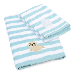 My Milestones 100% Cotton Hand Towel 400 Gsm | Ultra Soft Attractive Embroidery Appliques Cotton Soft, Absorbent Hand Towel Perfect For Face (Set Of 2)- Aqua/White