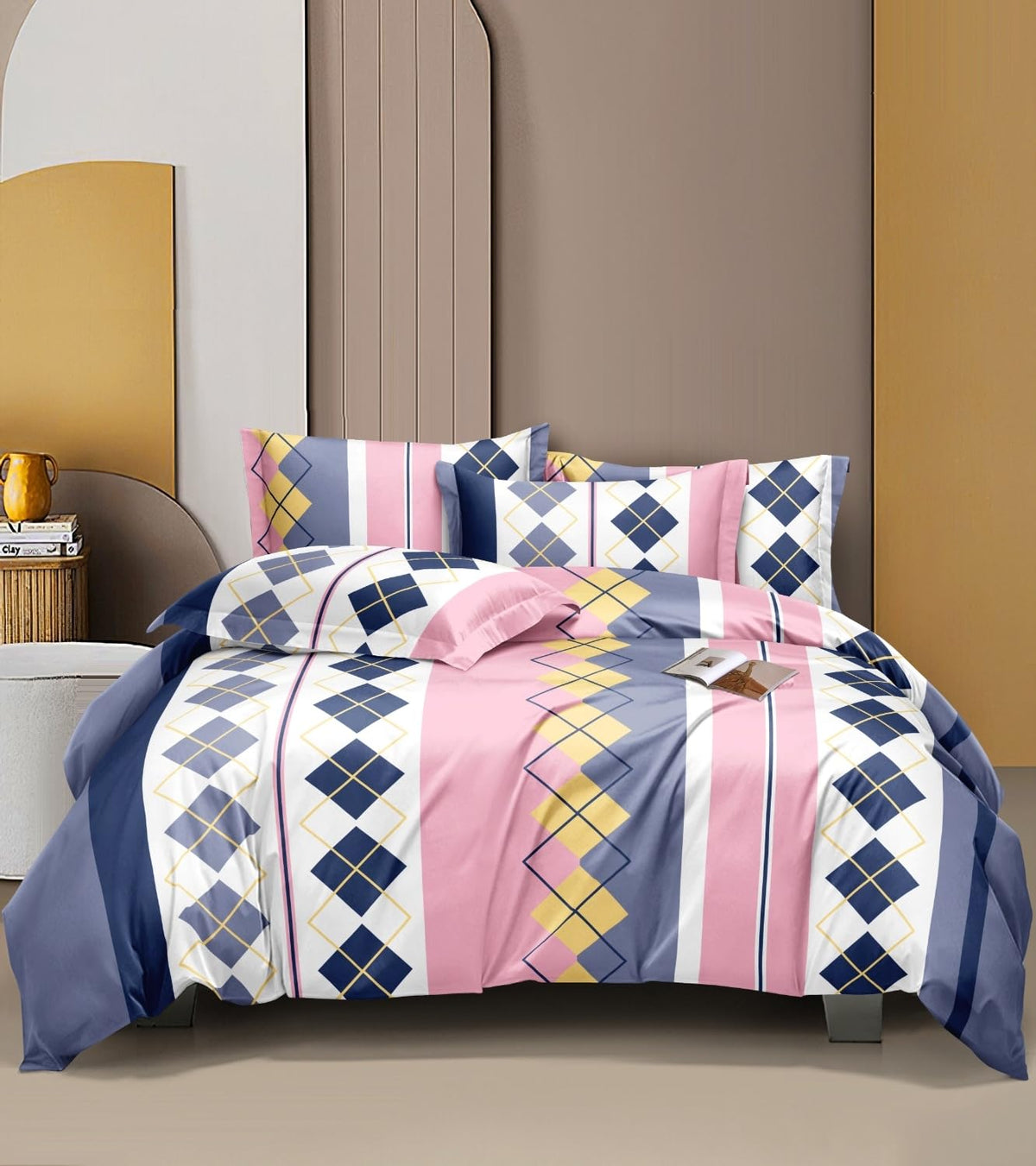 Bedsheet For Queen Size With 2 Pillow Covers - 60 X 78 Inches, Pink & White | Soft & Skin-Friendly Fabric | All Around Elastic Fitted Bedsheet