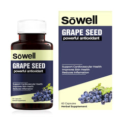 Sowell Grape Seed Supplement Antioxidant Rich Extract For Heart Health & Immune Support | 60 Capsules 100gm 0.2lbs