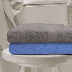 Sassoon Anatolia 100% Cotton Xl Bath Towel 1000 Gsm | Extra Soft, Quick Drying & Super Absorbent Bath Towel (Grey & Heaven) - 2 Piece
