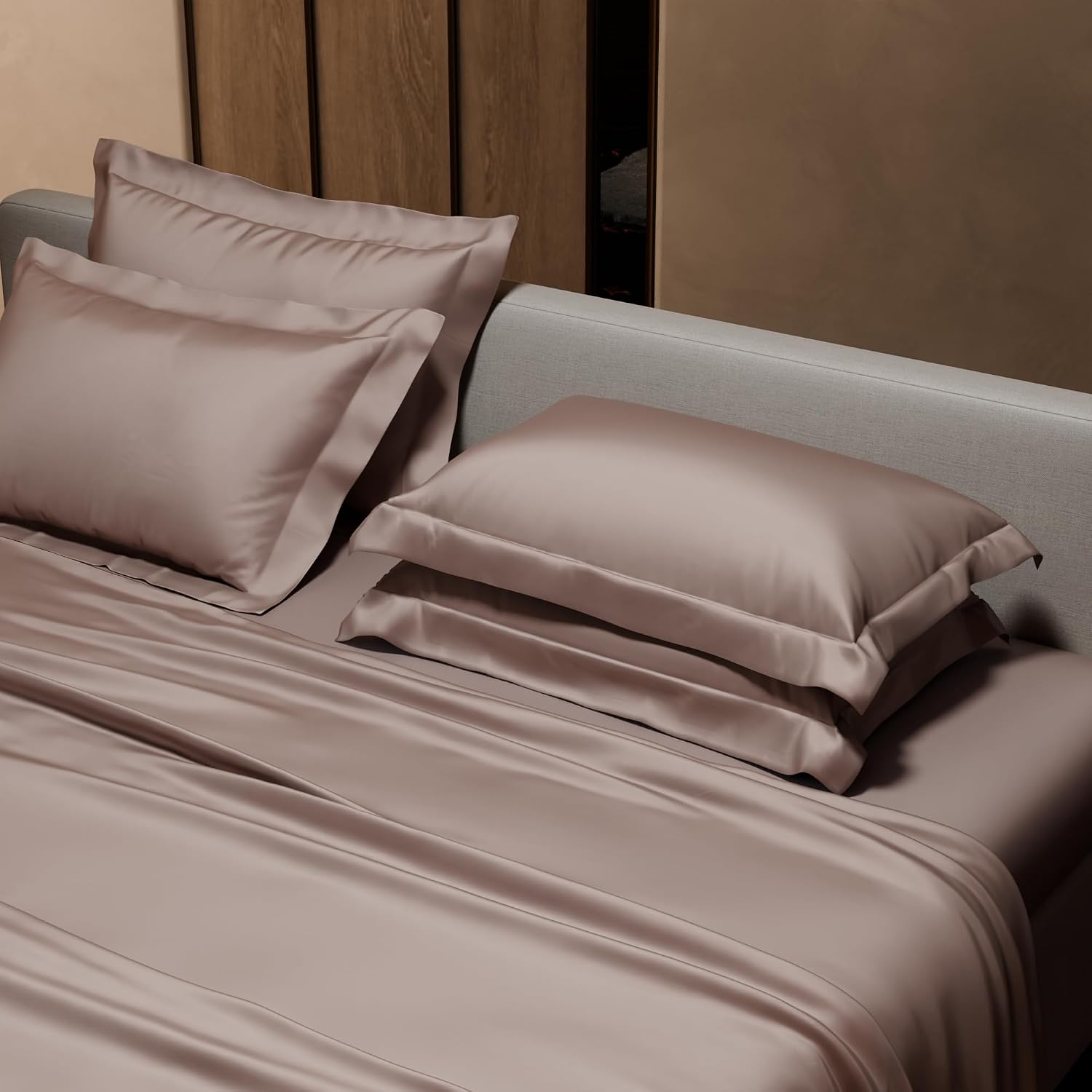 Bedding Set 1 Bedsheet King Size With 4 Pillow Cover - 108 X 108 Inches, Champagne | Wedding, Bedroom, Date Night Collection | 300 Thread Count