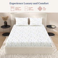 Super King Pure Cotton Bedsheet With 2 Pillow Covers | 108 × 108 Inches, White & Yellow | Soft Breathable Floral Design Bedding | Comfortable Sleep All Year