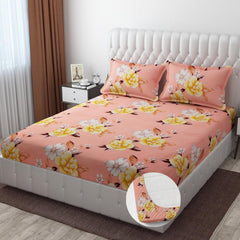 Premium Heavy Cotton Elastic Fitted Bedsheets With 2 King Size Pillow Covers | 72 X 78 Inches, Baby Pink - Double Bed With All Around Elastic | 350 Thread Count