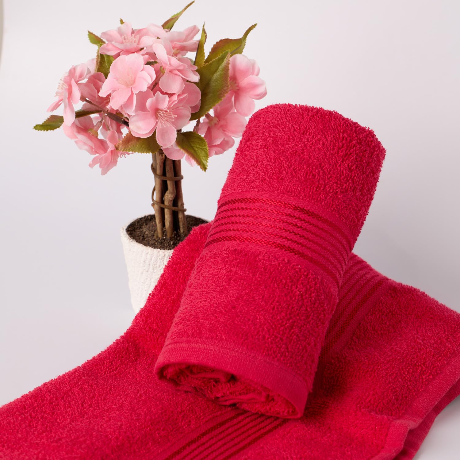 Kopa Quick Dry 100% Cotton Soft Terry Hand Towel 380 Gsm | Quick Dry 100% Cotton Super Absorbent, Lightweight (D'Ross) Hand Towel (Red)- Pack Of 2