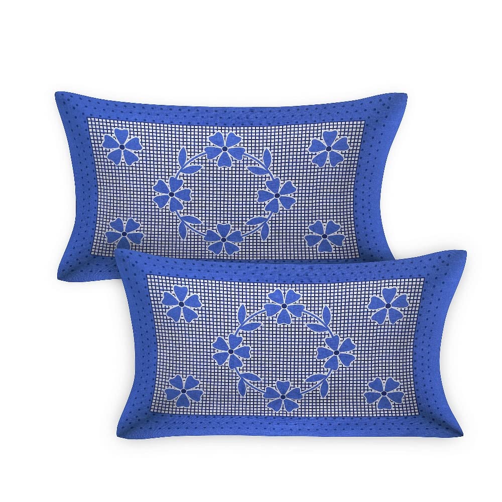 Cotton Double Bedsheet For King Size With 2 Pillow Covers - 90 X 100 Inches, Rama Blue | Super Soft Breathable & Wrinkle Free