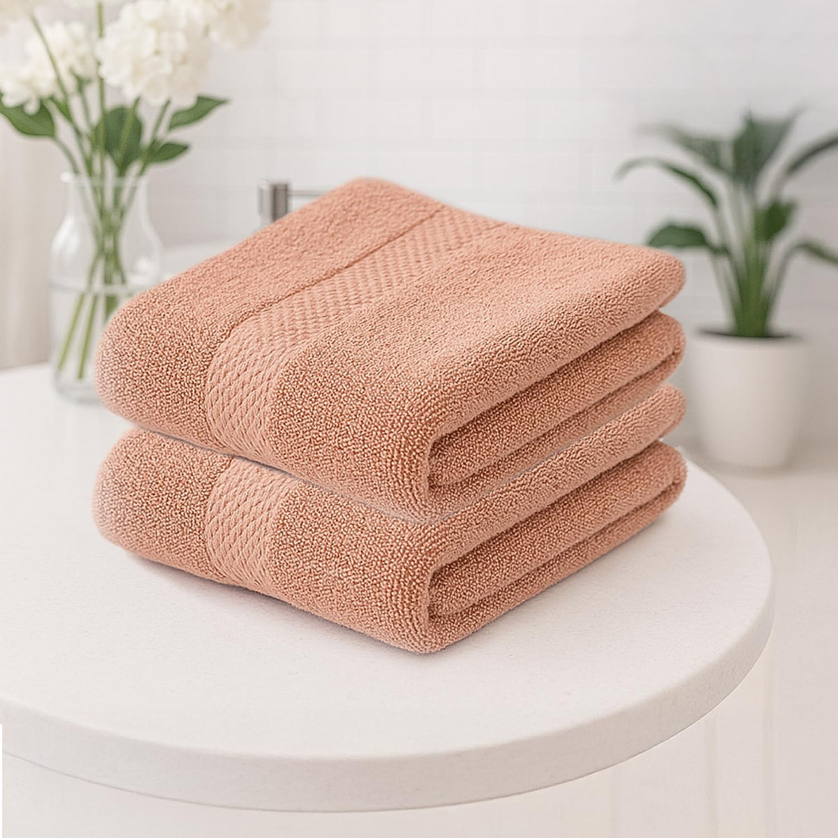 Earthy Fables Premium Bath Towel 600 Gsm | 100% Combed Cotton Ultra Soft, Quick Dry & Highly Absorbent For Home, Travel And Acne-Prone Skin (Peach) Set Of 2