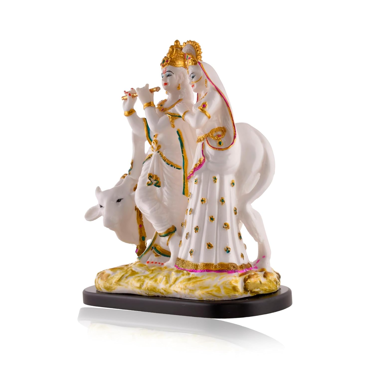 Radha Krishna Murti Idol, Radhe Krishna With Cow Statue, Marble, White Idol -11 Inch, All Occasions Statue, For Pooja Room, Wedding Gift, Home Decorative Item Showpiece