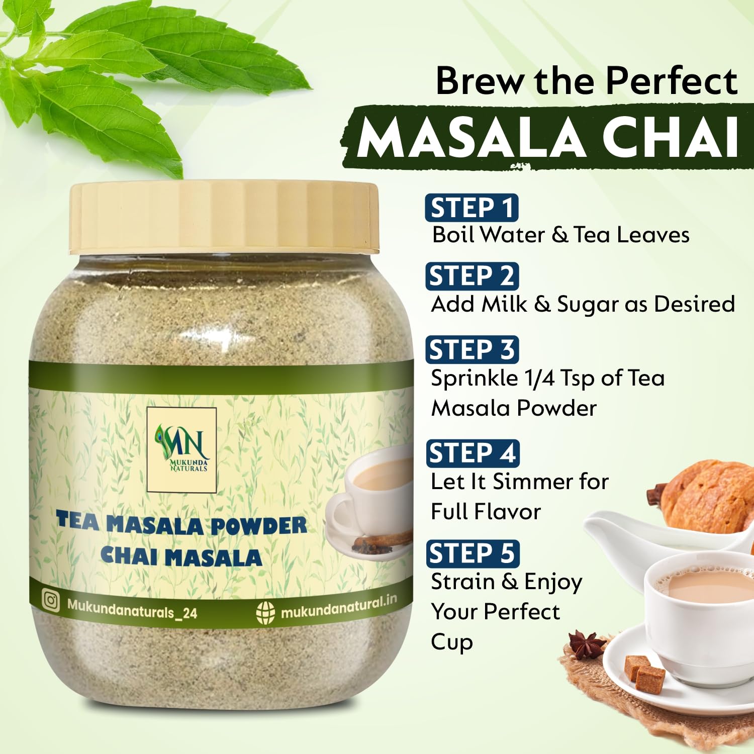 Mukunda Naturals Tea Masala Powder - 100gm, 3.5 Ounce | Premium Blend Of 100% Natural Spices - Rich Aroma & Taste Chai Masala | Enhance Your Tea Flavor