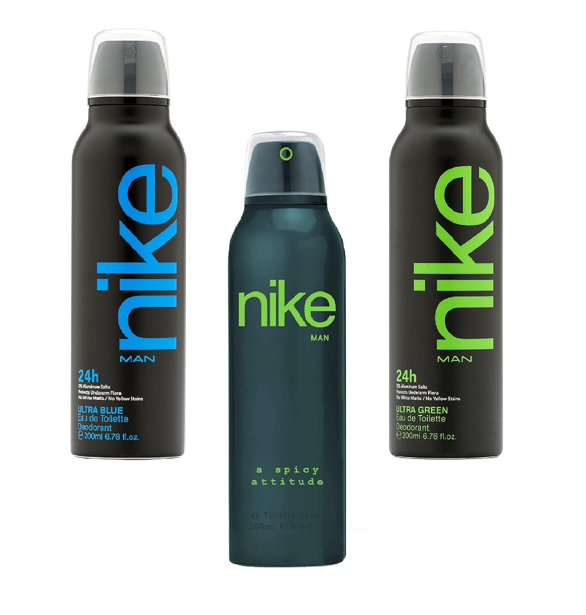 Nike Ultra Blue, Spicy Attitude & Ultra Green Eau De Toilette Deodorant 600ml 20.2 Fl.oz. Pack Of 3 | Perfect Gift Set For Men