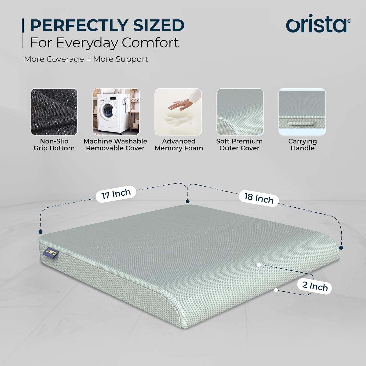Comfort Cloud Seat Cushion, High-Density Memory Foam Pillow, Mint Green Mesh | Ergonomic Tailbone & Thigh Support | Anti-Slip Base, Portable Handle, Ideal For Office, Car & Home Chairs