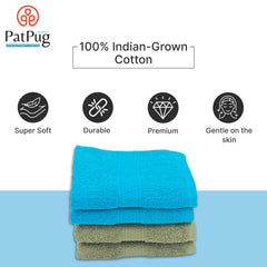 Patpug 100% Indian Ultra Soft Cotton Hand Towel 800 Gsm | For Gym, Workout, Yoga, Wash Basin (Olive Green & Cool Aqua) - 4 Piece