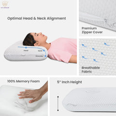 Memory Foam Pillow, Orthopedic Pillows For Neck Pain Relief, Thick King Size - 5 Inch | White Pillows With Removable Washable Cover | Bed Pillow, Cooling, Adjustable, Breathable - Pack Of 2