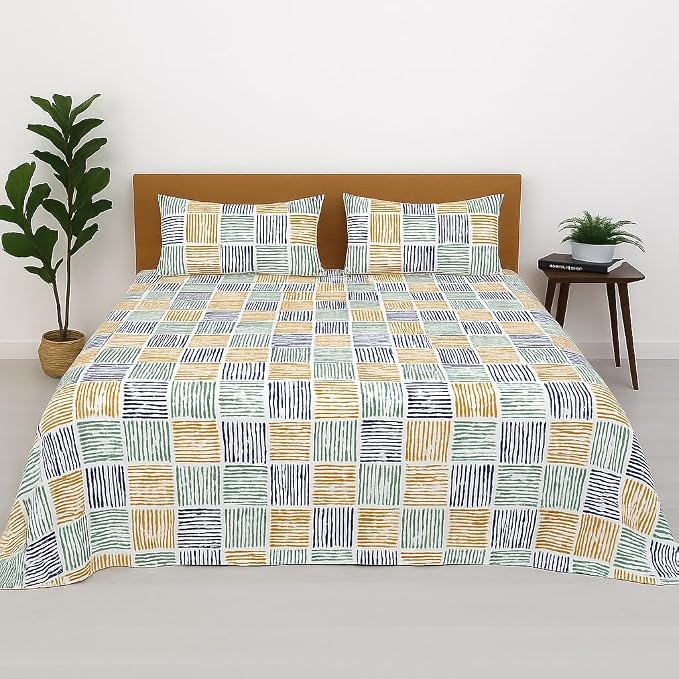 100% Pure Cotton Double Bed Bedsheet With 2 Pillow Covers - Size 102 X 108 Inches, Multicolor | Lightweight, Soft & Breathable - Perfect For Gifting On Weddings Bedsheet
