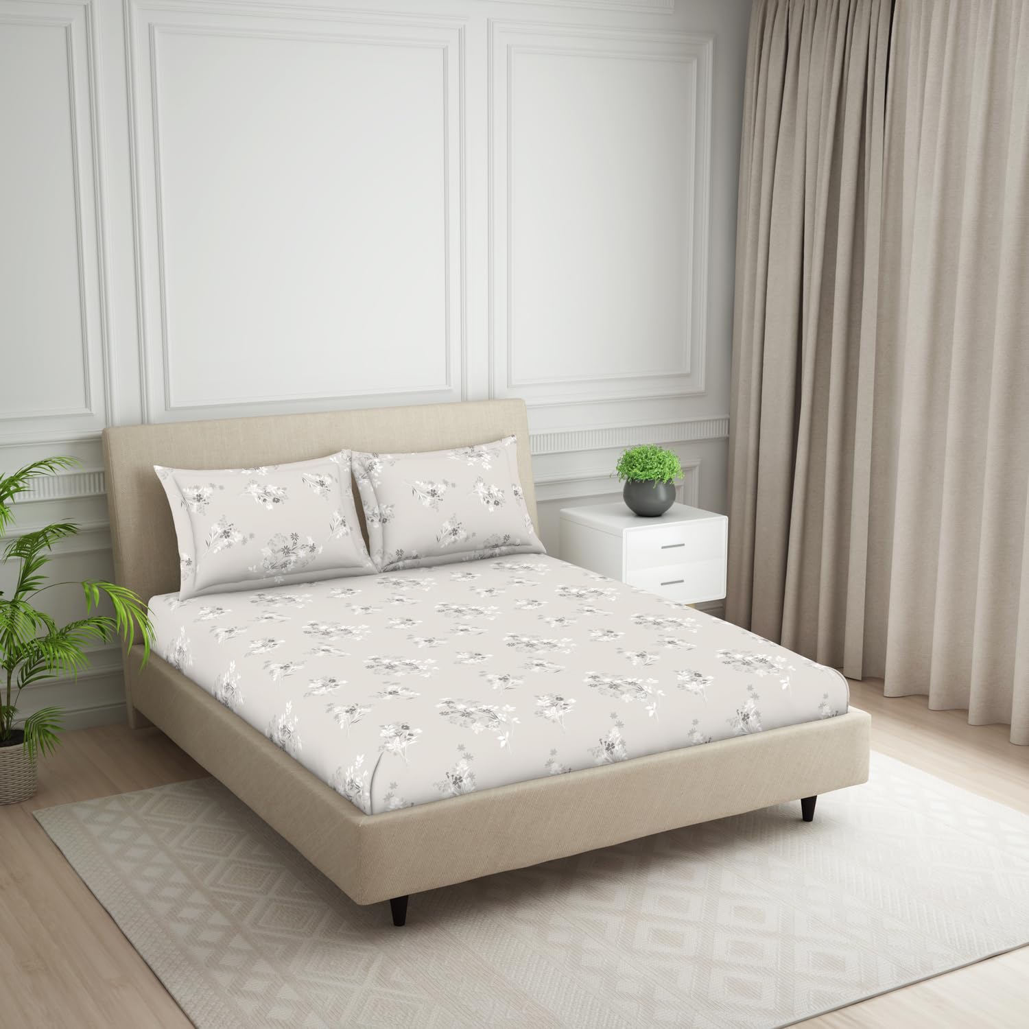 Double Bedsheet For Queen Size 2 Matching Pillow Cover - 88 X 100 Inches, Grey | Durable & Long Lasting Wrinkle Resistant Fabric - Skin Safe & Super Soft