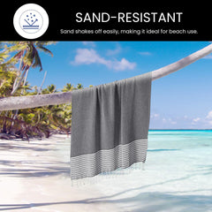 Destin Home Turkish Peshtemal Beach Towels 700 Gsm | Cotton Soft, Lightweight, Quick-Drying & Absorbent For Beach Pool Spa Picnic Travel (Black)- Set Of 2