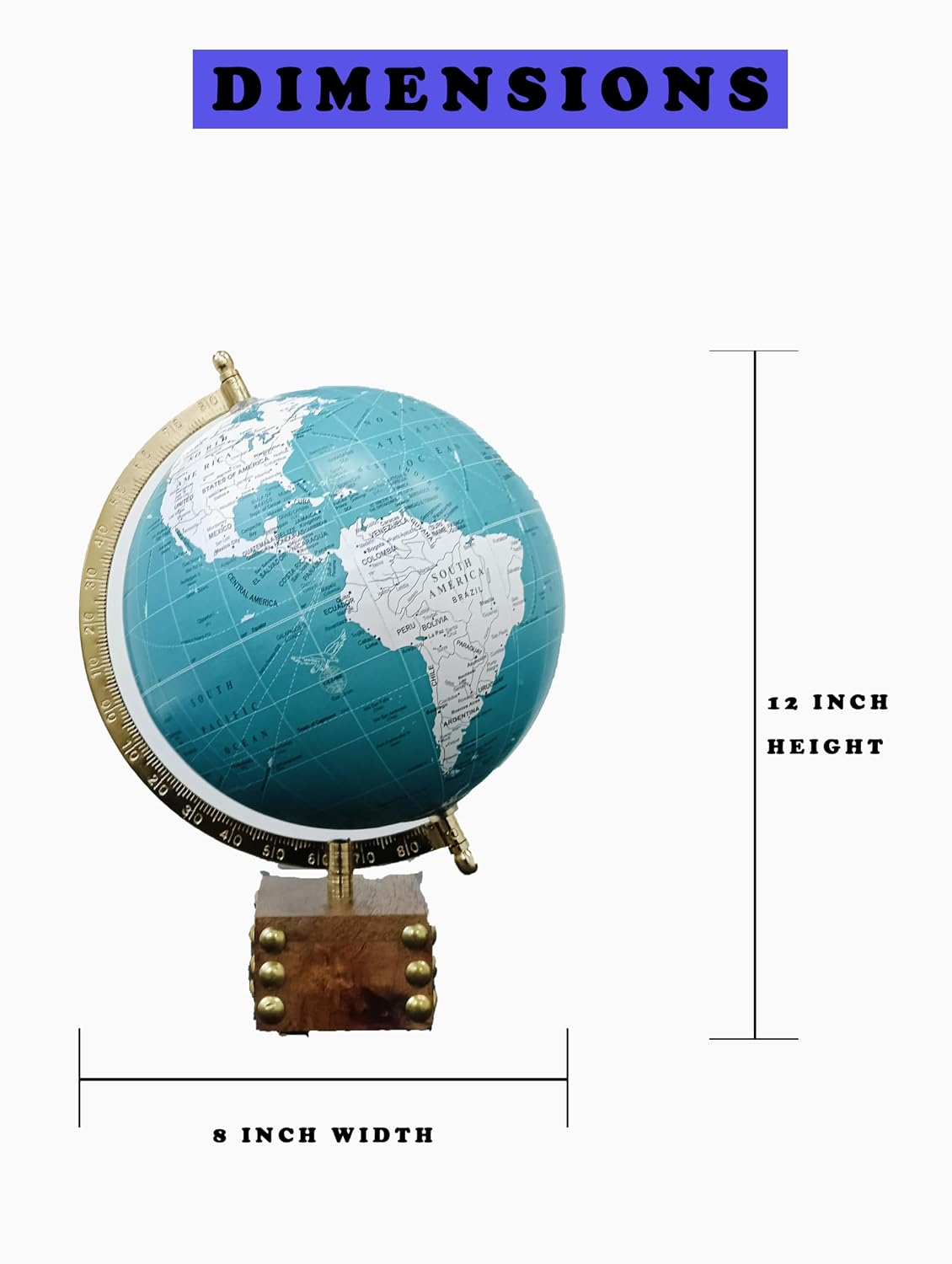 Rotating World Globe 8 Inch With Gold Arc & Wooden Stand For Show Piece For Home, Office, Study Table Decor, Birthday, Party Gifts For Students, Sky Blue, Pack Of 1