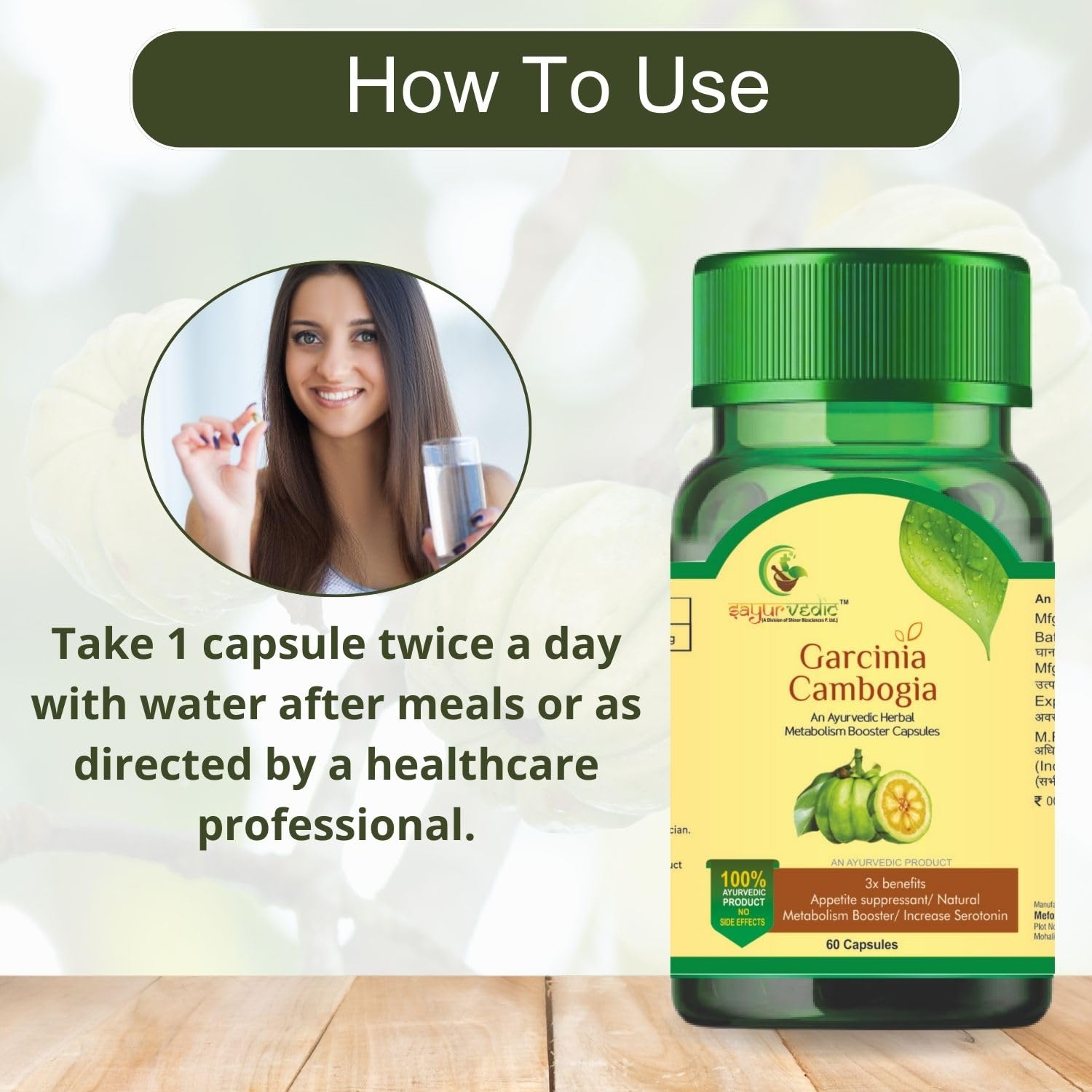 Sayurvedic Garcinia Cambogia Metabolism Booster, For Weight Loss, Improves Digestion, Maintaining Energy Levels & Overall Well - Being. For Men & Women | 60 Capsules 100gm 0.2lbs